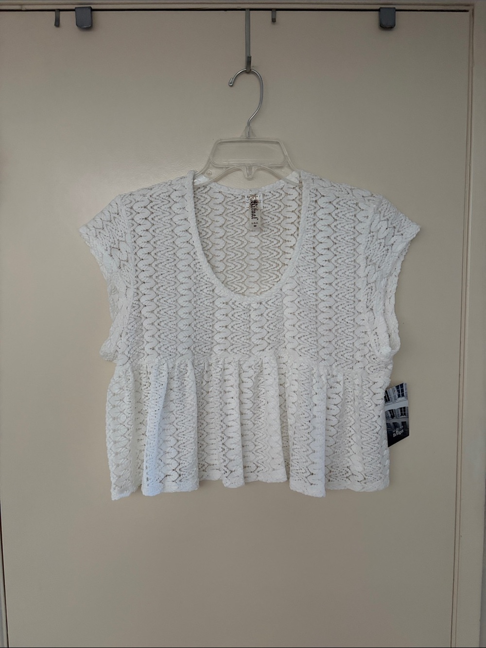 White Crochet Peplum Crop Top! Perfect to wear as a top or a cover-up! M